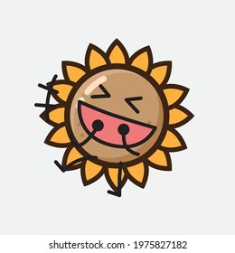 Vector Illustration of Flower Character with cute face, simple hands and leg line art on Isolated Background. Flat cartoon doodle style.