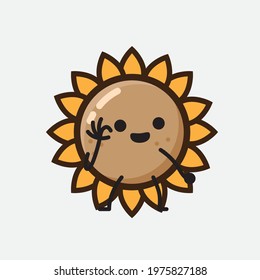 Vector Illustration of Flower Character with cute face, simple hands and leg line art on Isolated Background. Flat cartoon doodle style.