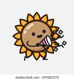 Vector Illustration of Flower Character with cute face, simple hands and leg line art on Isolated Background. Flat cartoon doodle style.