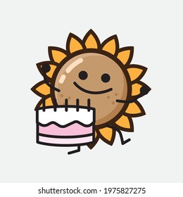 Vector Illustration of Flower Character with cute face, simple hands and leg line art on Isolated Background. Flat cartoon doodle style.