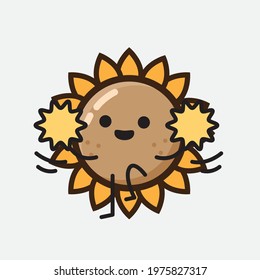 Vector Illustration of Flower Character with cute face, simple hands and leg line art on Isolated Background. Flat cartoon doodle style.