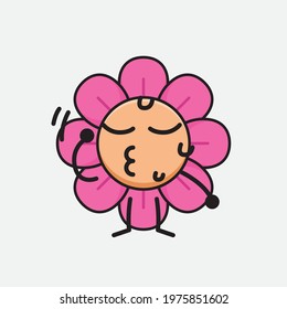 Vector Illustration of Flower Character with cute face, simple hands and leg line art on Isolated Background. Flat cartoon doodle style.