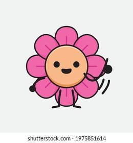 Vector Illustration of Flower Character with cute face, simple hands and leg line art on Isolated Background. Flat cartoon doodle style.