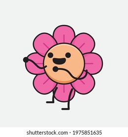 Vector Illustration of Flower Character with cute face, simple hands and leg line art on Isolated Background. Flat cartoon doodle style.