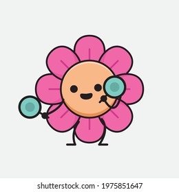 Vector Illustration of Flower Character with cute face, simple hands and leg line art on Isolated Background. Flat cartoon doodle style.