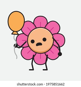 Vector Illustration of Flower Character with cute face, simple hands and leg line art on Isolated Background. Flat cartoon doodle style.