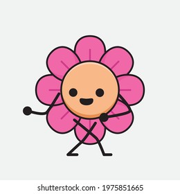Vector Illustration of Flower Character with cute face, simple hands and leg line art on Isolated Background. Flat cartoon doodle style.