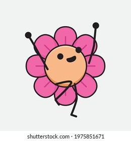 Vector Illustration of Flower Character with cute face, simple hands and leg line art on Isolated Background. Flat cartoon doodle style.