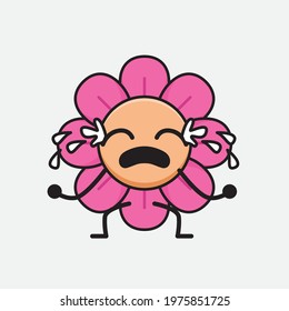 Vector Illustration of Flower Character with cute face, simple hands and leg line art on Isolated Background. Flat cartoon doodle style.