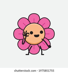 Vector Illustration of Flower Character with cute face, simple hands and leg line art on Isolated Background. Flat cartoon doodle style.