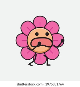 Vector Illustration of Flower Character with cute face, simple hands and leg line art on Isolated Background. Flat cartoon doodle style.