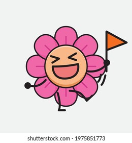 Vector Illustration of Flower Character with cute face, simple hands and leg line art on Isolated Background. Flat cartoon doodle style.