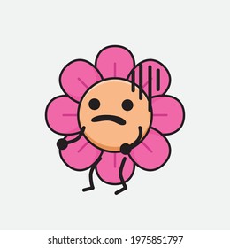 Vector Illustration of Flower Character with cute face, simple hands and leg line art on Isolated Background. Flat cartoon doodle style.