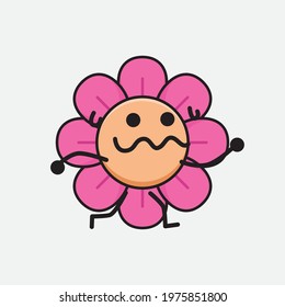Vector Illustration of Flower Character with cute face, simple hands and leg line art on Isolated Background. Flat cartoon doodle style.