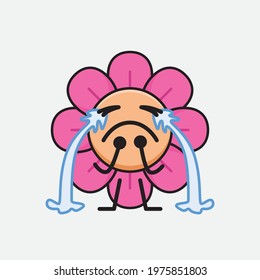 Vector Illustration of Flower Character with cute face, simple hands and leg line art on Isolated Background. Flat cartoon doodle style.