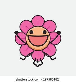 Vector Illustration of Flower Character with cute face, simple hands and leg line art on Isolated Background. Flat cartoon doodle style.
