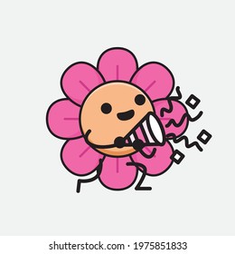 Vector Illustration of Flower Character with cute face, simple hands and leg line art on Isolated Background. Flat cartoon doodle style.
