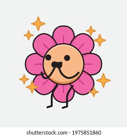 Vector Illustration of Flower Character with cute face, simple hands and leg line art on Isolated Background. Flat cartoon doodle style.