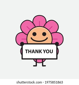 Vector Illustration of Flower Character with cute face, simple hands and leg line art on Isolated Background. Flat cartoon doodle style.