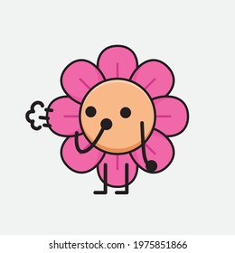 Vector Illustration of Flower Character with cute face, simple hands and leg line art on Isolated Background. Flat cartoon doodle style.
