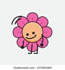 Vector Illustration of Flower Character with cute face, simple hands and leg line art on Isolated Background. Flat cartoon doodle style.