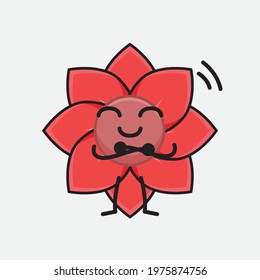 Vector Illustration of Flower Character with cute face, simple hands and leg line art on Isolated Background. Flat cartoon doodle style.