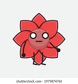 Vector Illustration of Flower Character with cute face, simple hands and leg line art on Isolated Background. Flat cartoon doodle style.