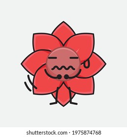 Vector Illustration of Flower Character with cute face, simple hands and leg line art on Isolated Background. Flat cartoon doodle style.