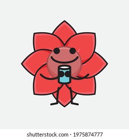 Vector Illustration of Flower Character with cute face, simple hands and leg line art on Isolated Background. Flat cartoon doodle style.