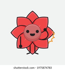 Vector Illustration of Flower Character with cute face, simple hands and leg line art on Isolated Background. Flat cartoon doodle style.