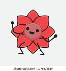 Vector Illustration of Flower Character with cute face, simple hands and leg line art on Isolated Background. Flat cartoon doodle style.