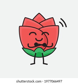 Vector Illustration of Flower Character with cute face, simple hands and leg line art on Isolated Background. Flat cartoon doodle style.
