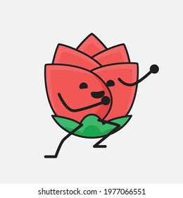 Vector Illustration of Flower Character with cute face, simple hands and leg line art on Isolated Background. Flat cartoon doodle style.