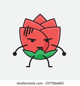 Vector Illustration of Flower Character with cute face, simple hands and leg line art on Isolated Background. Flat cartoon doodle style.