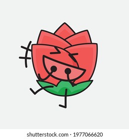 Vector Illustration of Flower Character with cute face, simple hands and leg line art on Isolated Background. Flat cartoon doodle style.