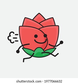 Vector Illustration of Flower Character with cute face, simple hands and leg line art on Isolated Background. Flat cartoon doodle style.