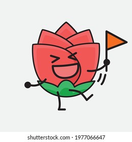 Vector Illustration of Flower Character with cute face, simple hands and leg line art on Isolated Background. Flat cartoon doodle style.