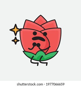 Vector Illustration of Flower Character with cute face, simple hands and leg line art on Isolated Background. Flat cartoon doodle style.