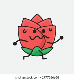 Vector Illustration of Flower Character with cute face, simple hands and leg line art on Isolated Background. Flat cartoon doodle style.