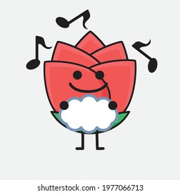 Vector Illustration of Flower Character with cute face, simple hands and leg line art on Isolated Background. Flat cartoon doodle style.