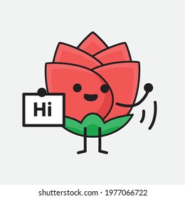 Vector Illustration of Flower Character with cute face, simple hands and leg line art on Isolated Background. Flat cartoon doodle style.