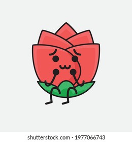 Vector Illustration of Flower Character with cute face, simple hands and leg line art on Isolated Background. Flat cartoon doodle style.