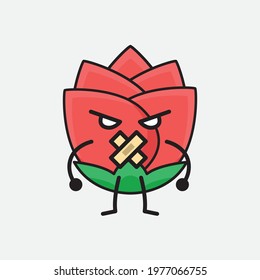Vector Illustration of Flower Character with cute face, simple hands and leg line art on Isolated Background. Flat cartoon doodle style.