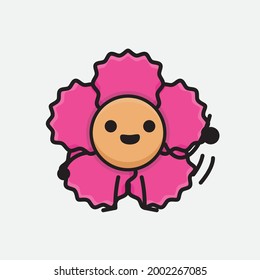Ilustración vectorial del personaje de la flor con cara linda, dibujo de línea corporal simple sobre fondo aislado.