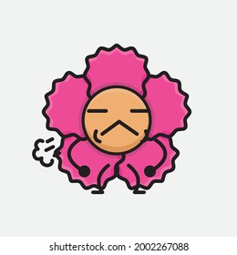 Vector Illustration of Flower Character with cute face, simple body line drawing on Isolated Background.