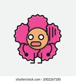 Vector Illustration of Flower Character with cute face, simple body line drawing on Isolated Background.