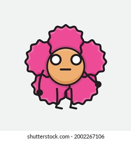 Vector Illustration of Flower Character with cute face, simple body line drawing on Isolated Background.