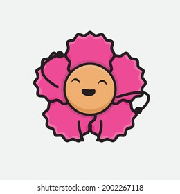 Vector Illustration of Flower Character with cute face, simple body line drawing on Isolated Background.