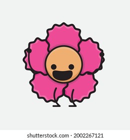 Vector Illustration of Flower Character with cute face, simple body line drawing on Isolated Background.
