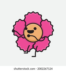 Vector Illustration of Flower Character with cute face, simple body line drawing on Isolated Background.